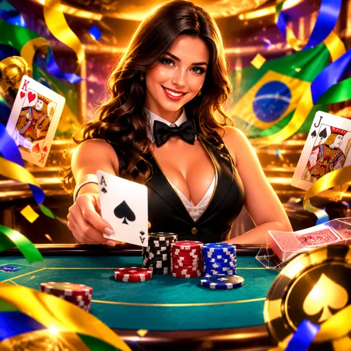 Cartão do blackjack ao vivo com crupiê em estúdio